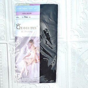 Vintage Queen Tex Hi Stockings Thigh High BLACK OSFA Party Formal‎ Sexy Coquette